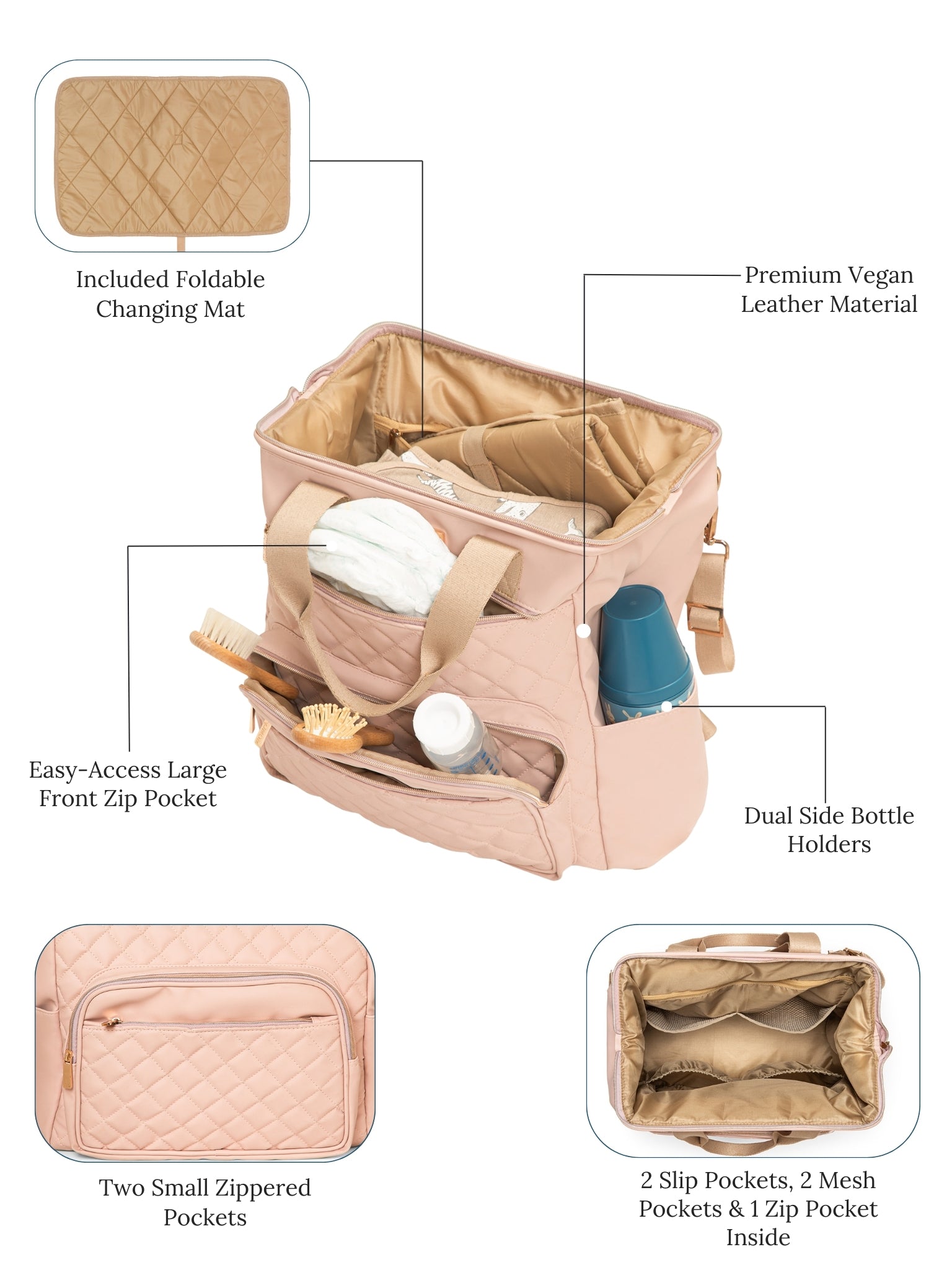 Lumii Diaper Bag - Pastel Pink