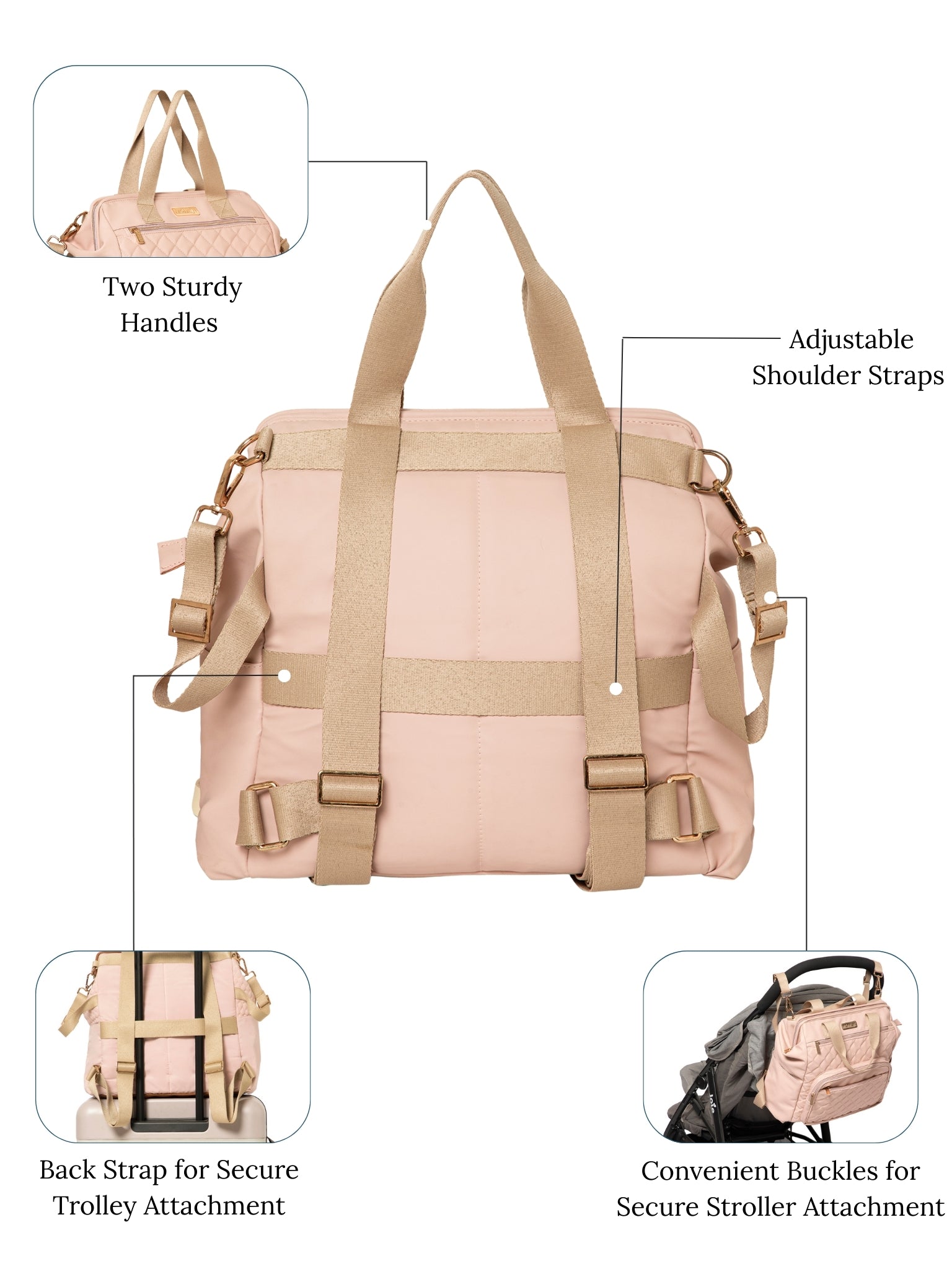 Lumii Diaper Bag - Pastel Pink