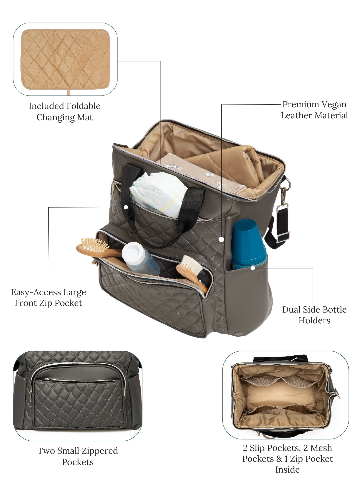 Lumii Diaper Bag - Iron Grey