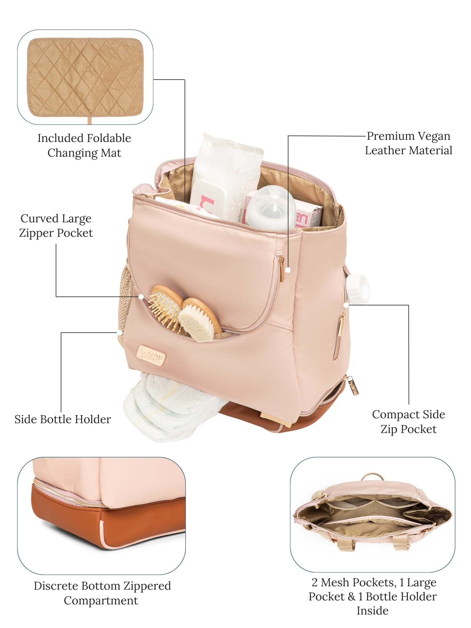 Mavvi Diaper Bag - Dusty Pink