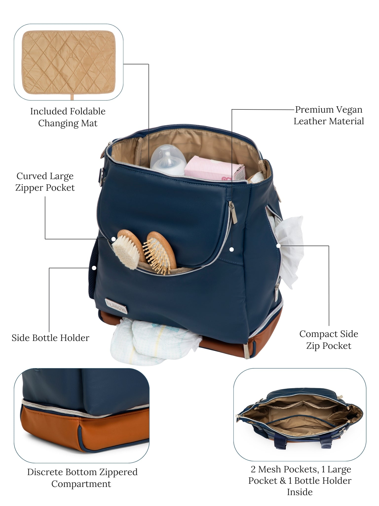 Mavvi Diaper Bag - Navy Blue