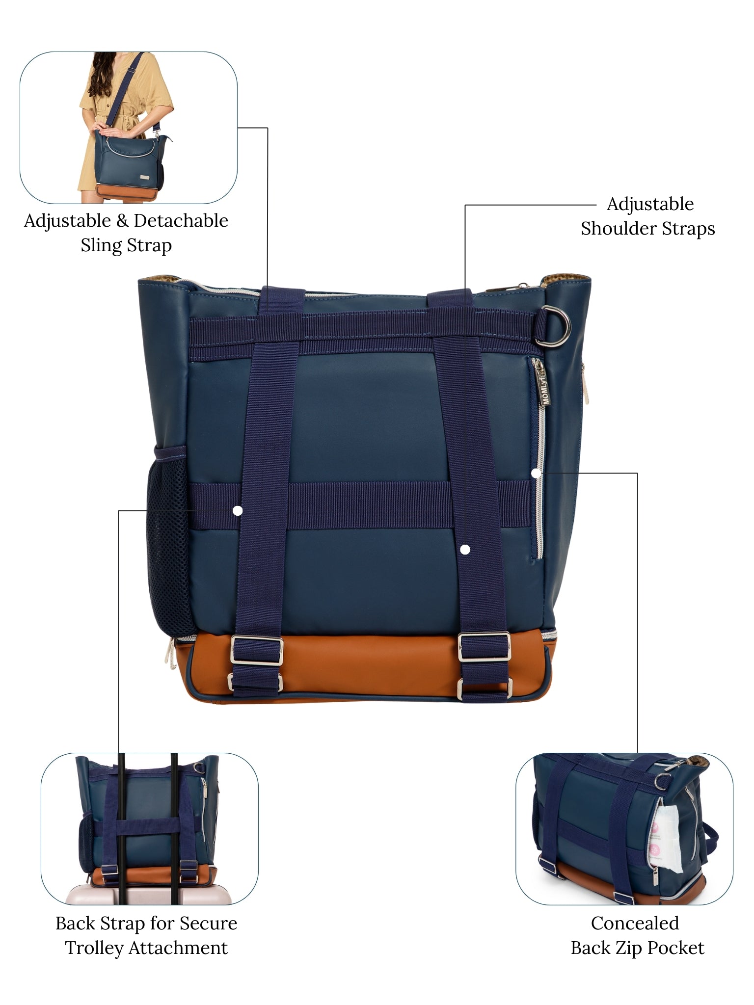 Mavvi Diaper Bag - Navy Blue