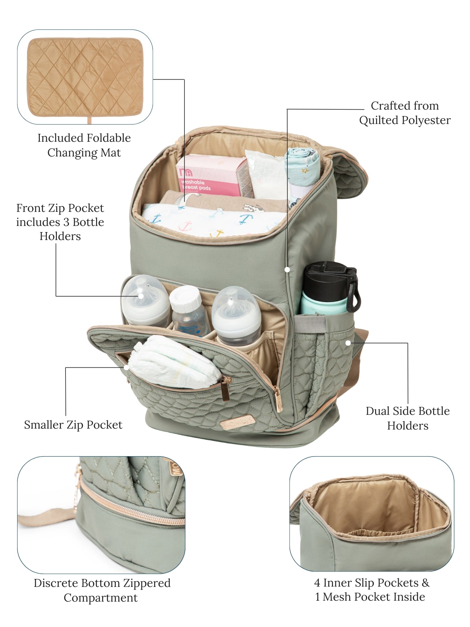 Keera Diaper Bag - Sage Green