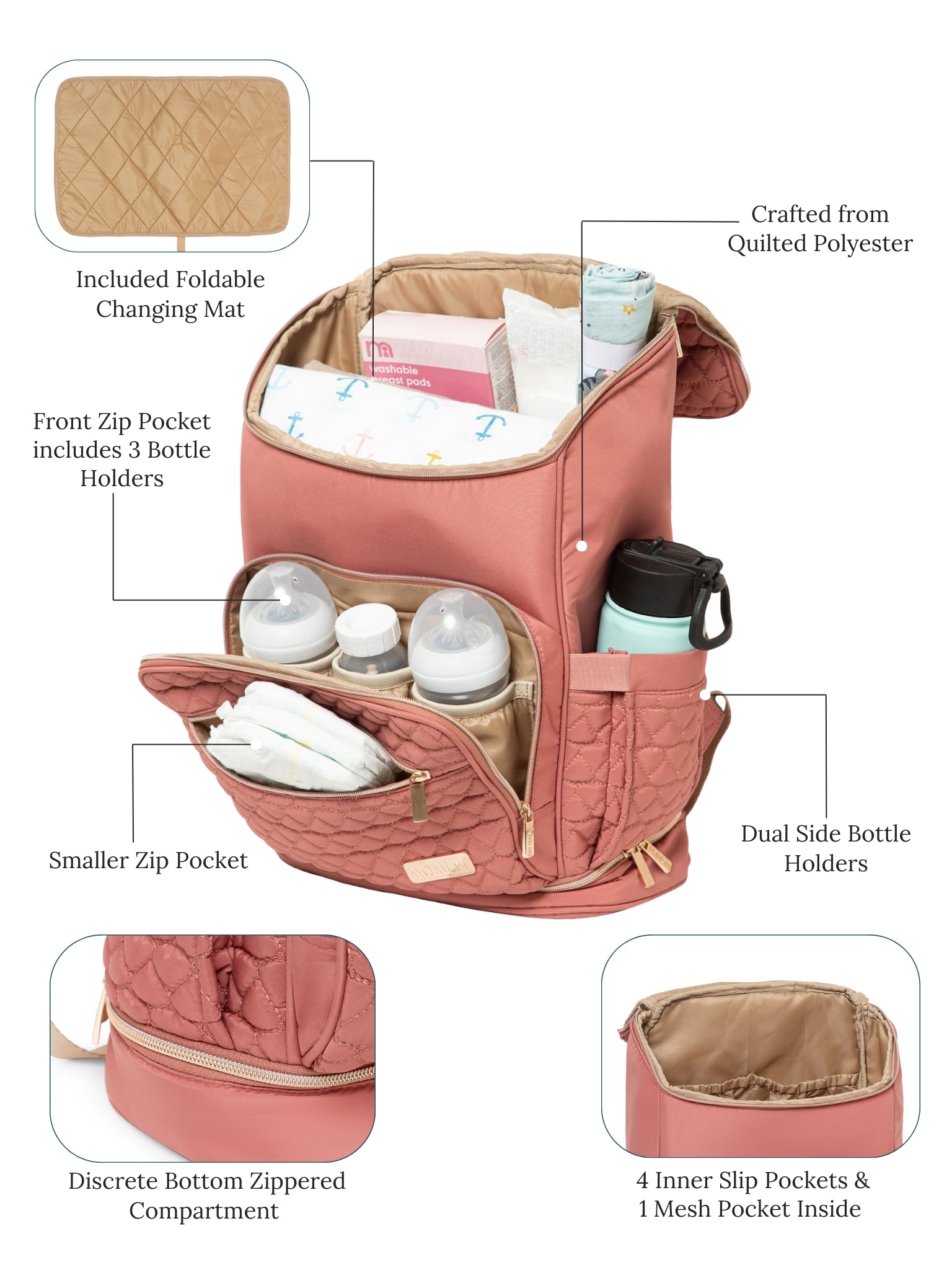 Keera Diaper Bag - Dusty Rose