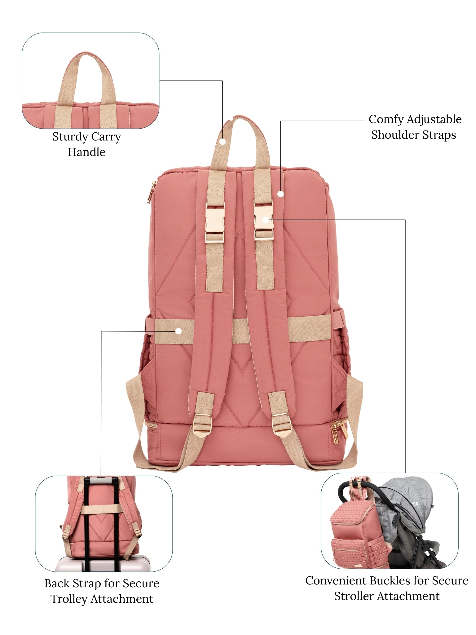Keera Diaper Bag - Dusty Rose