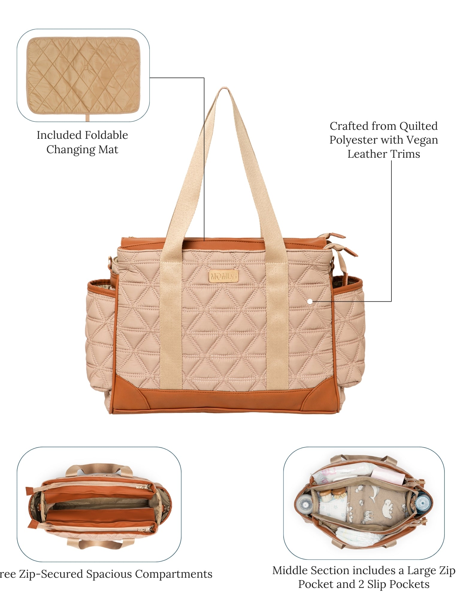 Kynah Diaper Bag - Warm Beige