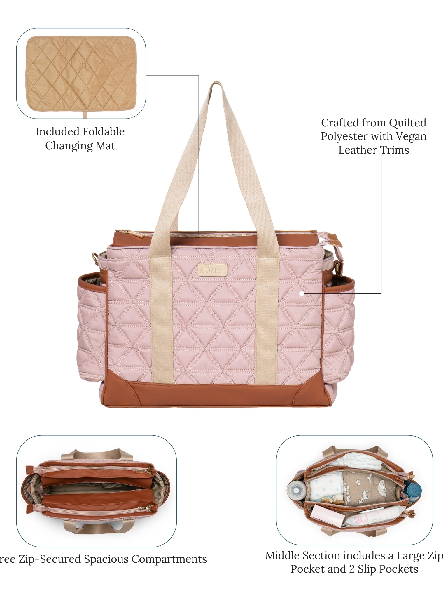 Kynah Diaper Bag - Dusty Pink