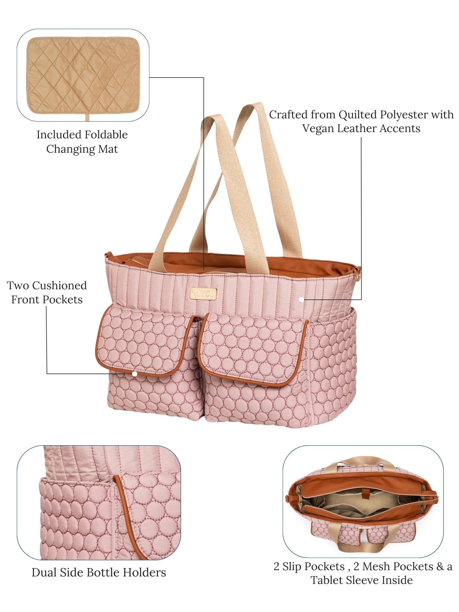 Cavya Diaper Bag - Dusty Pink