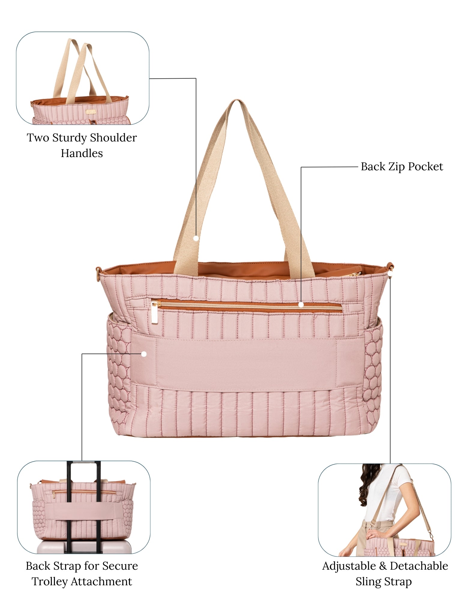 Cavya Diaper Bag - Dusty Pink