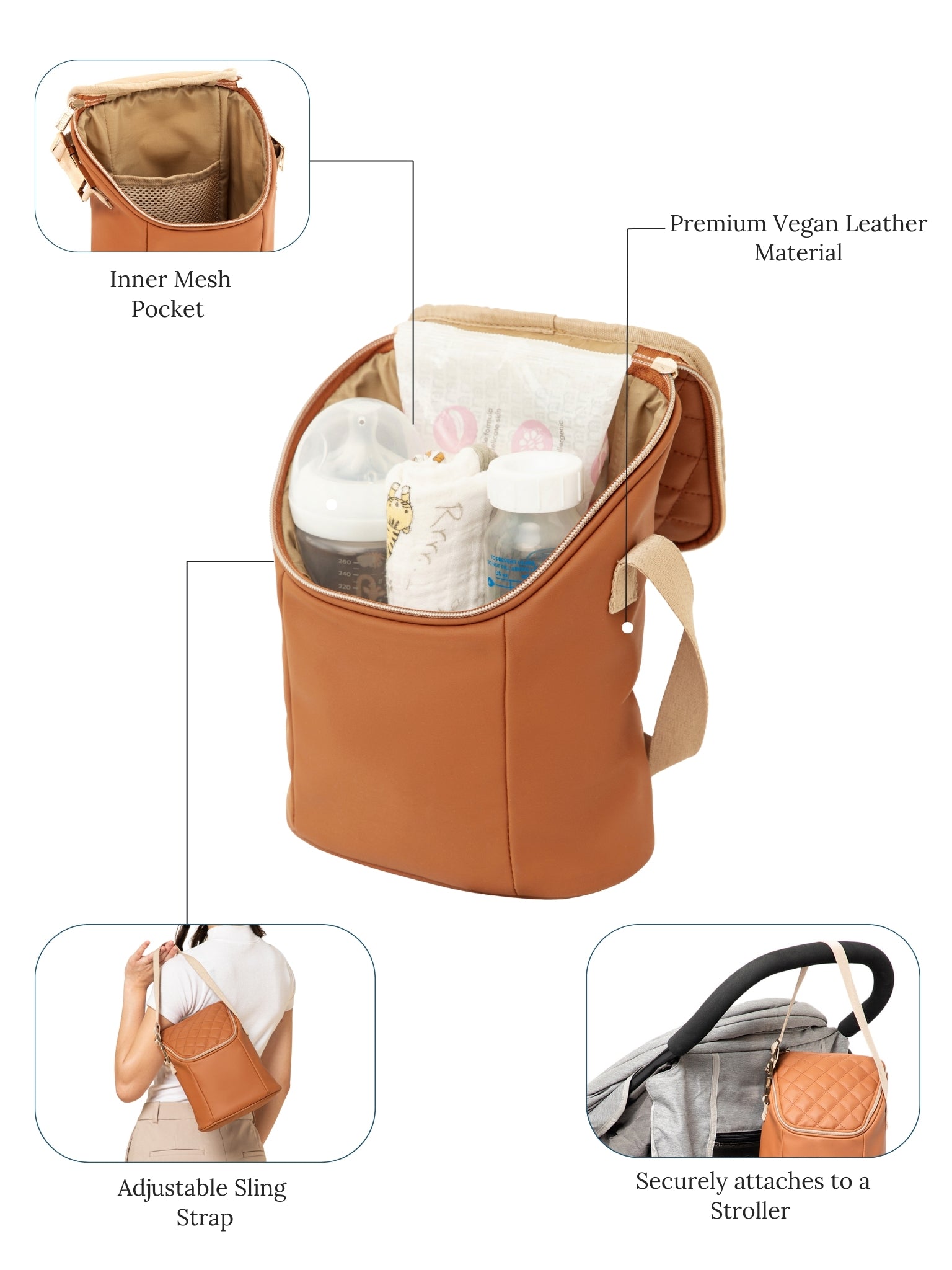 Cubbii Grab and Go Bag - Tan Camel Brown